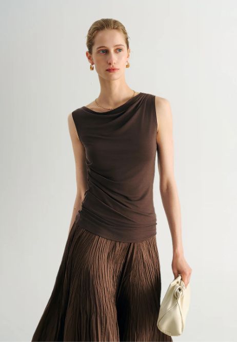 Ruched Lyocell Tank in Coffee