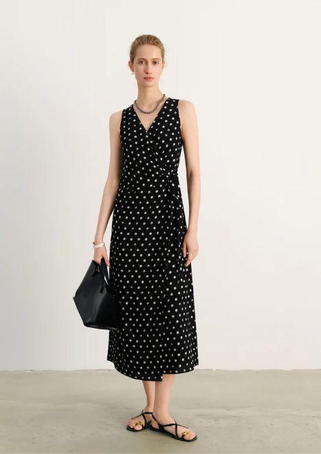 Black Wrap Polka Dot Dress