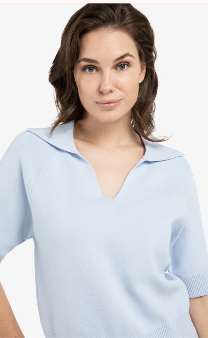Short Sleeve Collared Sweater (Ice Blue)