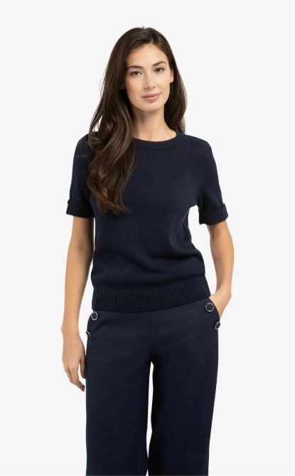 Knit Sweater with Rolled Sleeves (Navy)