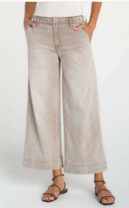 Weekender Crop Wide Leg Jean in Washed Khaki Brown