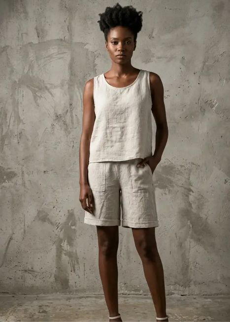 French Linen Tank with Button back (beige)