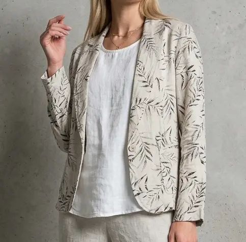 French Linen Print Blazer