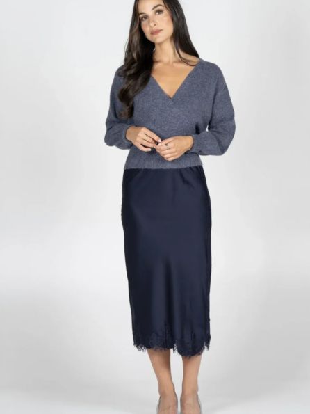 Satin Lace Skirt (navy)