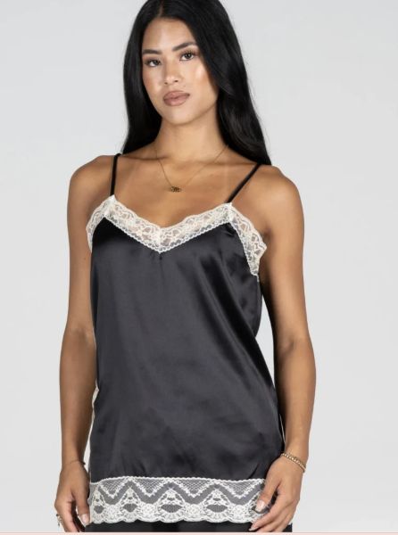 Satin Lace Trim Cami (black with white trim)