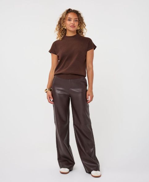Wide Leg Faux Leather Pants (chocolate brown)