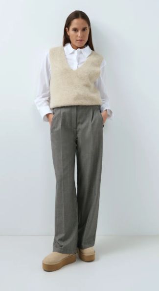 Wide Leg Pleated Check Trousers