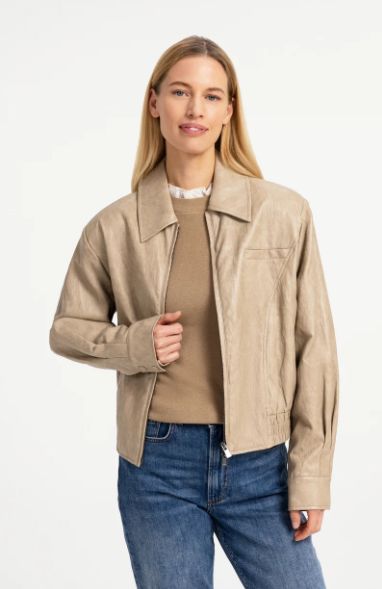 Faux Leather Bomber style jacket (beige)