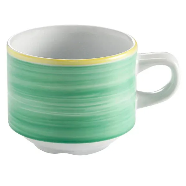 Tea Cup Stack. Calypso Green Rim 8.5 oz.