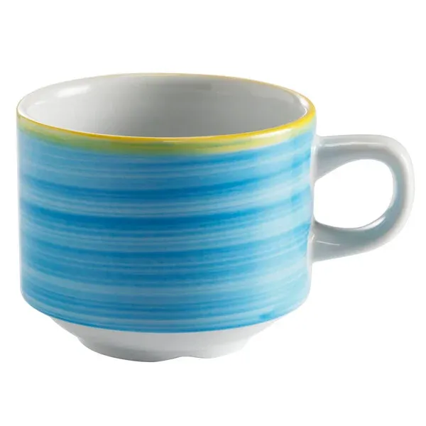 Tea Cup Stack. Calypso Blue Rim 8.5 oz.