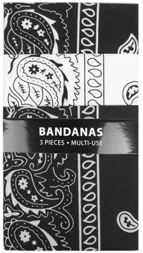 87150 3 PACK Bandanas - 2 Black & 1 White