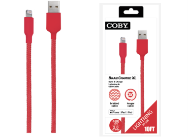 CB - 2212 Red 10 Ft Braided Lightning Cables -