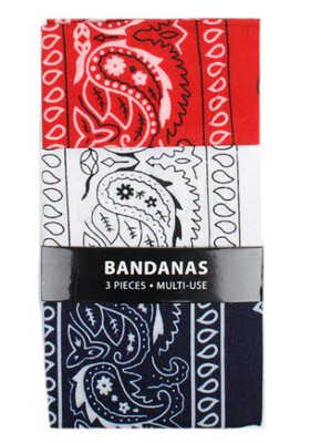 87151 3 PACK Bandanas - Navy, White & Red