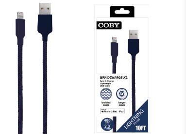 CB - 2208 Blue 10 Ft Braided Lightning Cables -