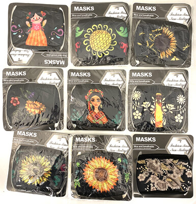 B249 MIX BLACK W/ COLORFUL PRINT WASHABLE FACE MASK