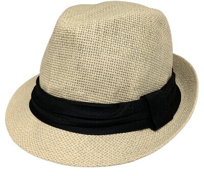 Premium Straw and Summer Fancy Fedora Sun Hat, Style: Tan with black bow