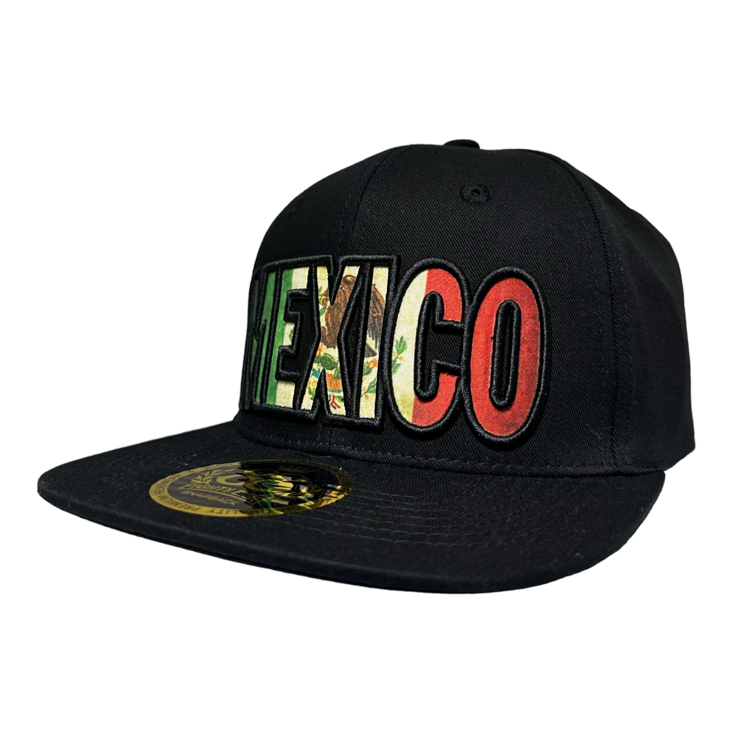 Mexico Embroidered Flag Design Snapback Hat, Color: Black