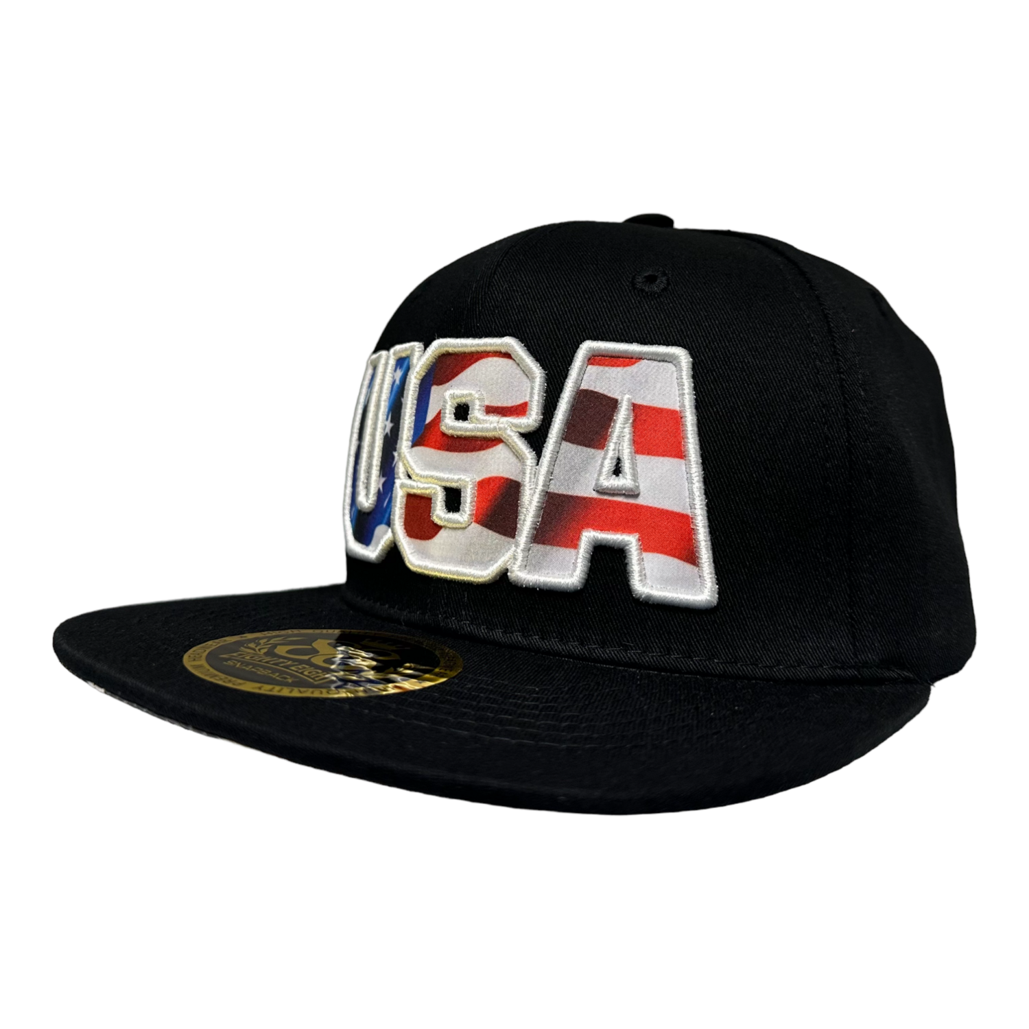 USA Embroidered Flag Design Snapback Hat, Color: Black