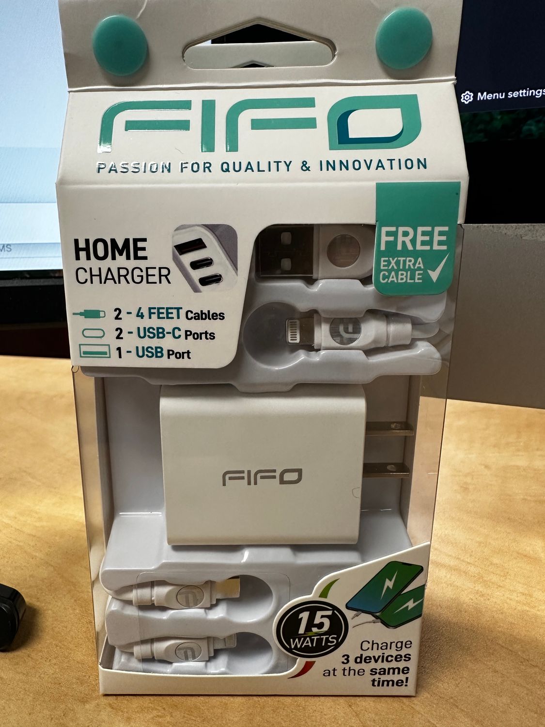60019 DUAL USB HOME CHARGER TYPE C &amp; USB 2 CABLES FOR IPHONE