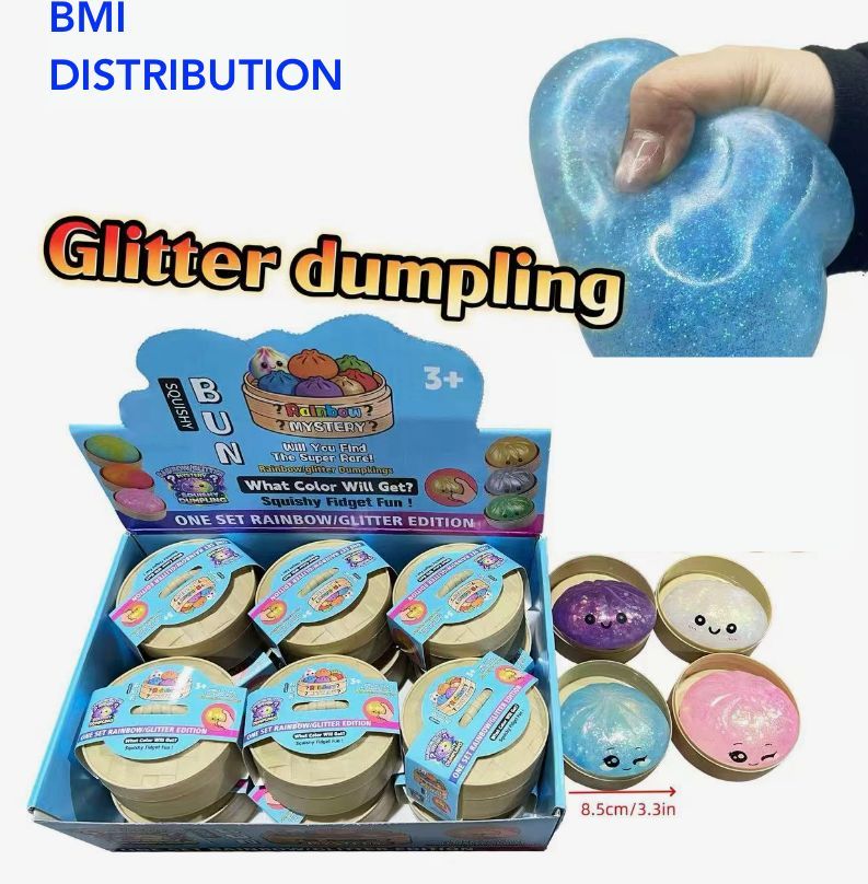 Glitter Dumpling Squishy Toys, Squishy Dumpling, Squishy Bun with Steamer Basket, Sensory Fidget Toy for Kids and Adults