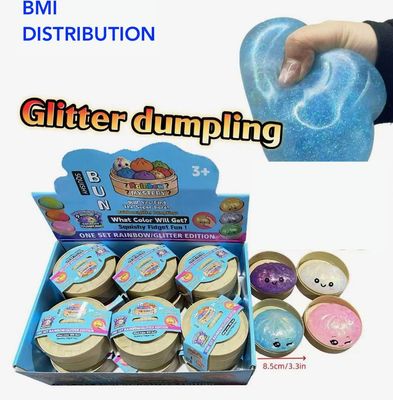 Glitter Dumpling Squishy Toys, Squishy Dumpling, Squishy Bun with Steamer Basket, Sensory Fidget Toy for Kids and Adults