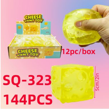 Cheese Cube Maltose Filled TPR Squishy Toy Slow Rising Stress Relief Decompression Squeeze Ball Vent Toy for Kids Adults