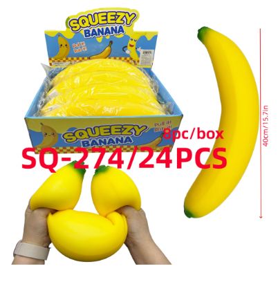 Banana Squishy Jumbo Fruit Fidget for Adults, Soft Squeezy Stress Reliever for Desk, Office, and Home
