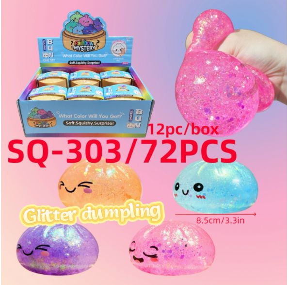 Dumpling Mystery Box,Rainbow Glitter Slow Rising Squishy Squeeze Toy,Stress &amp; Anxiety Relief Sensory Fidget