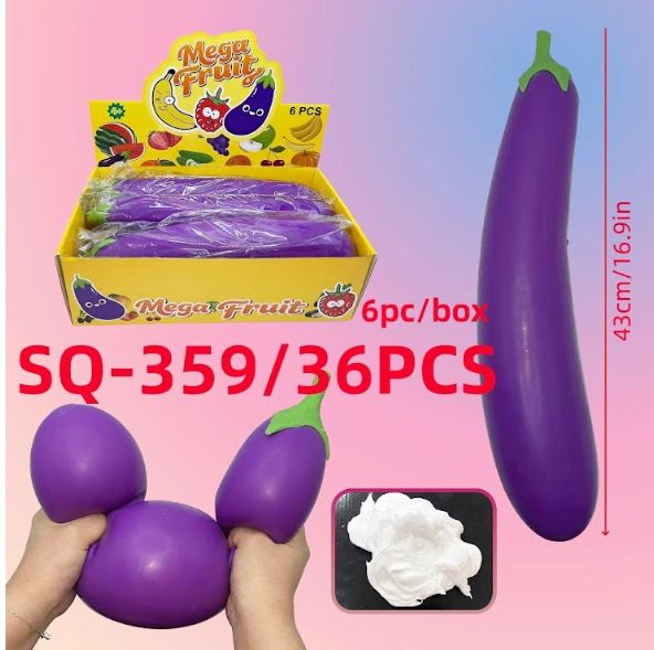 17 Inch Jumbo Eggplant Squishy Toy, Giant Stress Relief Squeeze Fidget Toy