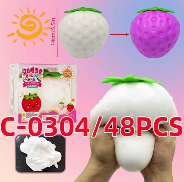 Color Changing Strawberry Squishy Fidget Toy, Jumbo Slow Rising Light Sensitive Strawberry Squeeze Stress Relief Toy, Cute Fruit Shape Sensory Decompression Toy for Kids Adults