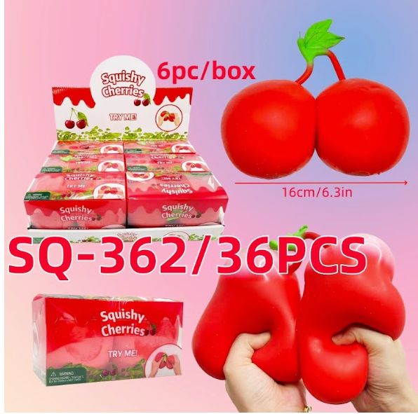 Cherry Squishy Squeeze Stress Ball,Giant 6.5 Inch Cherry Stress Relief Toy,Soft Cute Fruit Shaped Squeeze Slow Rising for Anxiety Stress Relief Decoration Party Gifts Squish Toys-Filled Squishy
