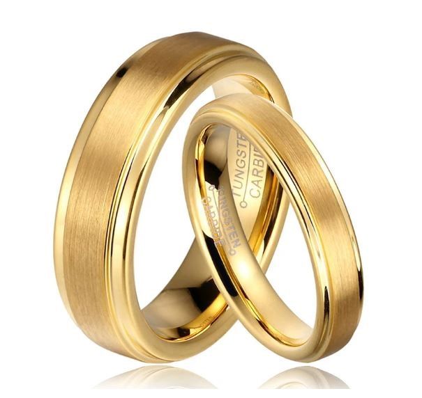 Pack 2 Alianzas de boda en Carburo de Tungsteno con baño de oro 18k