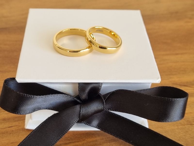 Lote de 2 alianzas de boda en Tungsteno con baño de oro