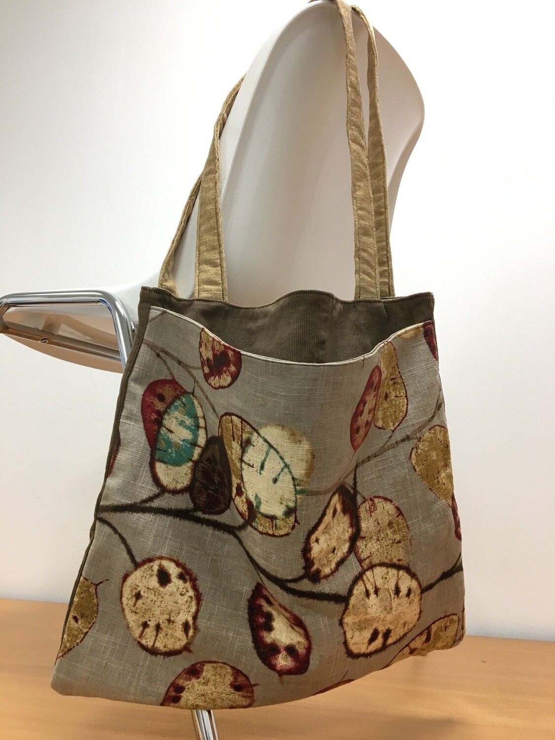 Muted Leaf Pattern and Denim Tote Bag for Living