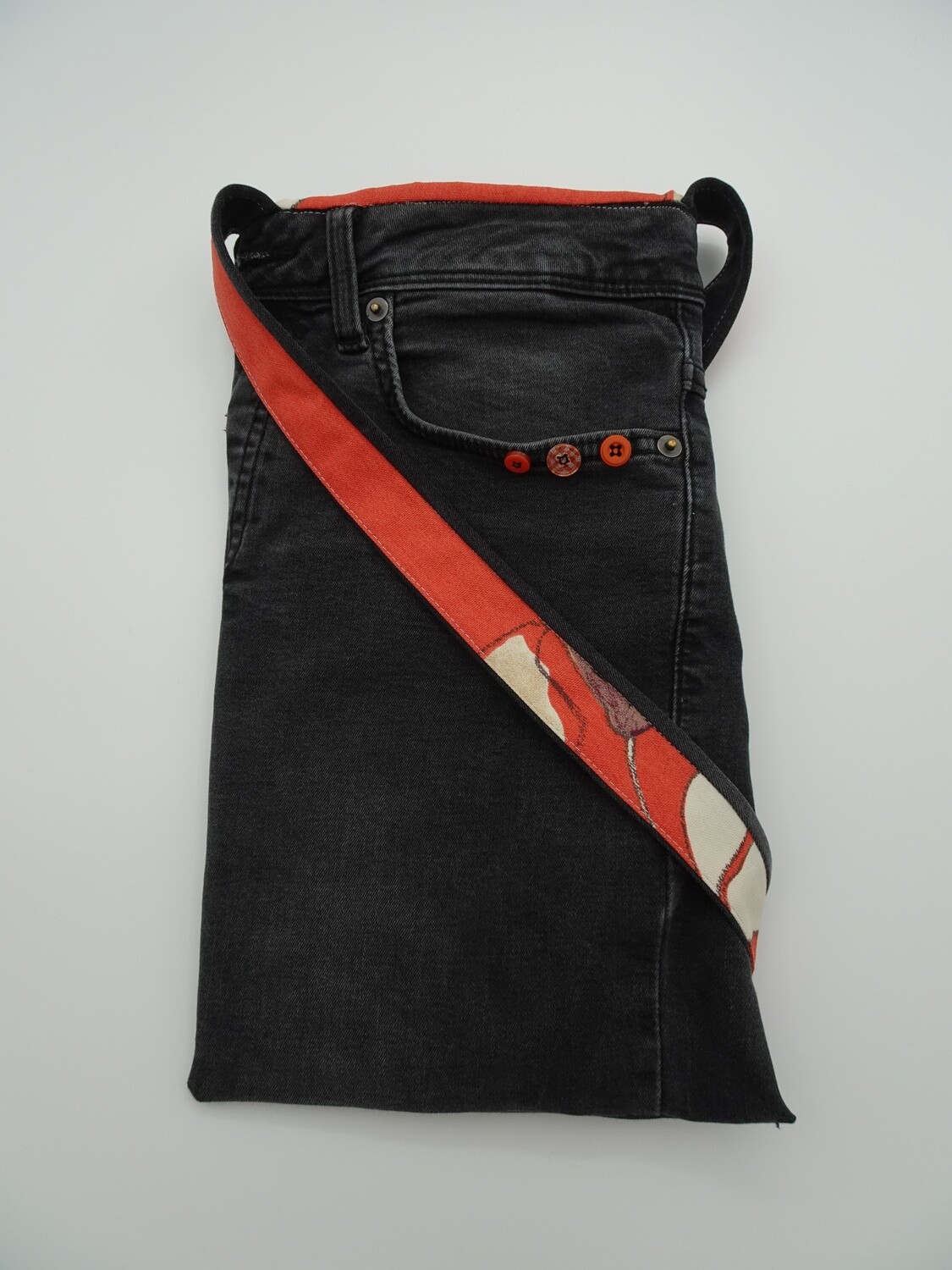 Black Festival Jeans Bag (Orange Buttons)