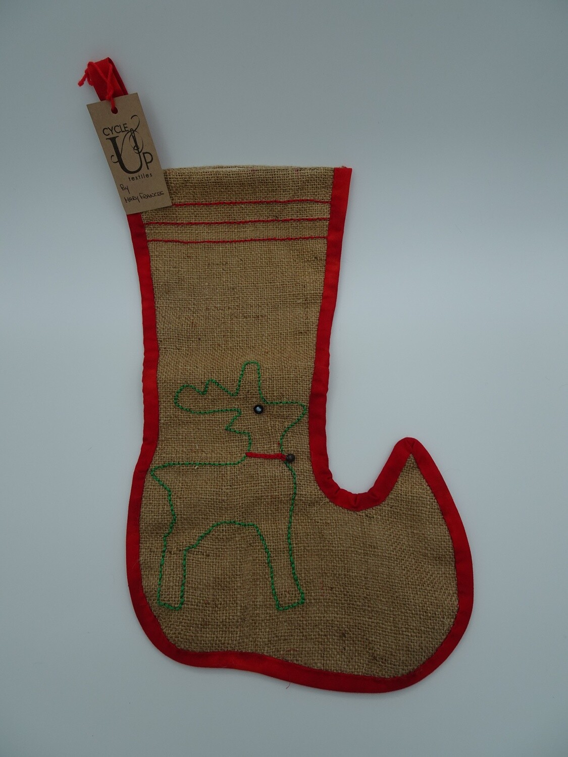 Christmas Stocking - Reindeer Burlap