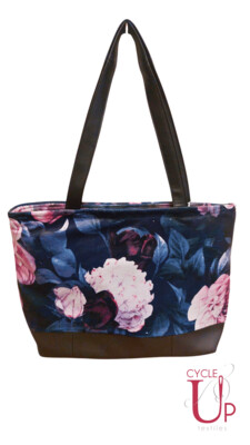 Medium Tote Bag - Blue and pink flowers
