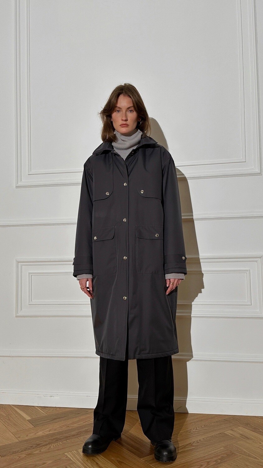 Trench coat with patch pockets