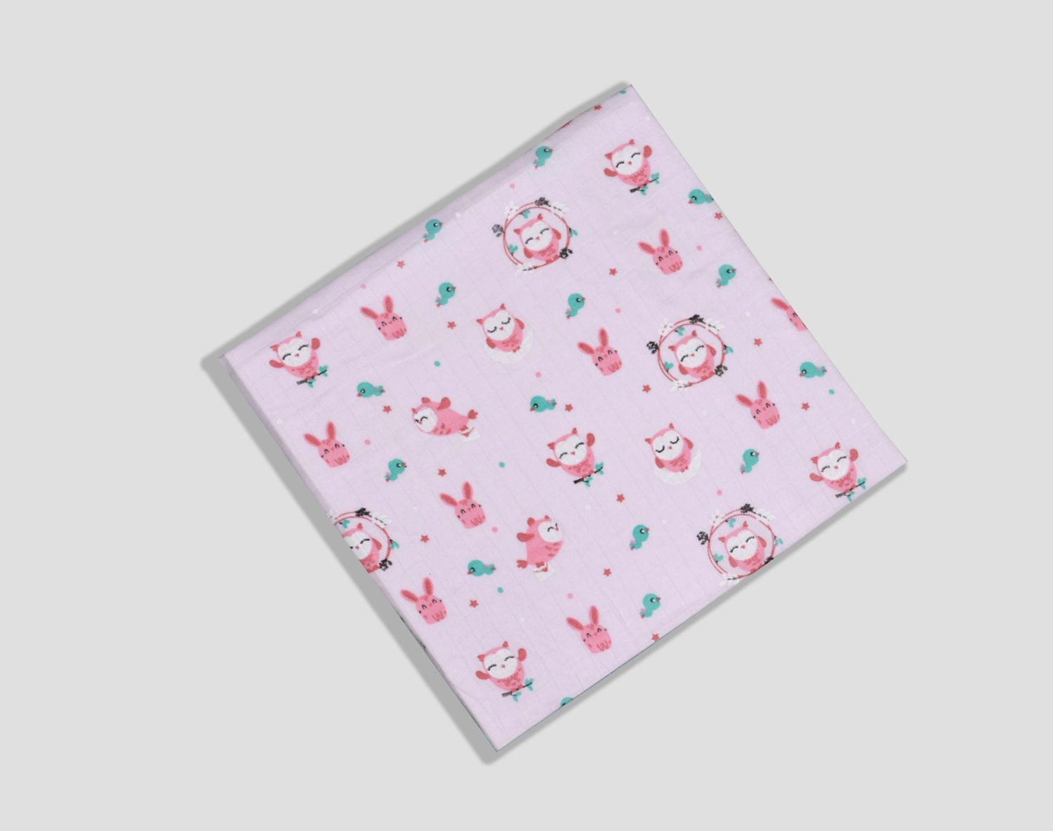 100% Cotton Muslin Fabric 3mtr (Pink Owl )