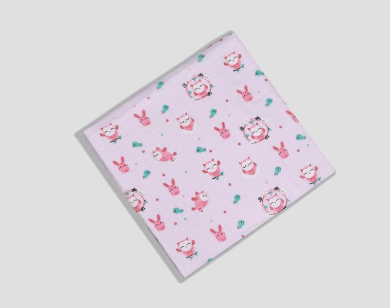 100% Cotton Muslin Fabric 3mtr (Pink Owl )