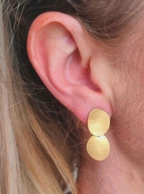 Double disc earring - Brushed gold