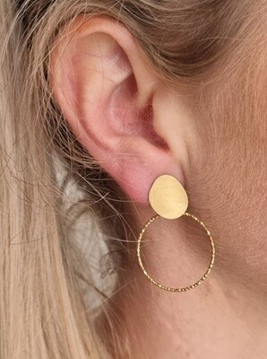 Disc circle earring - Brushed gold