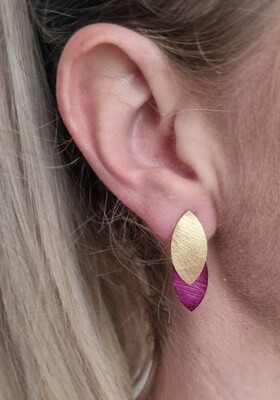 Double leaf colour earrings - Gold cerise