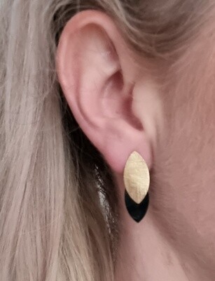 Double leaf earring - Gold black