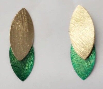 Double leaf earring - Gold green