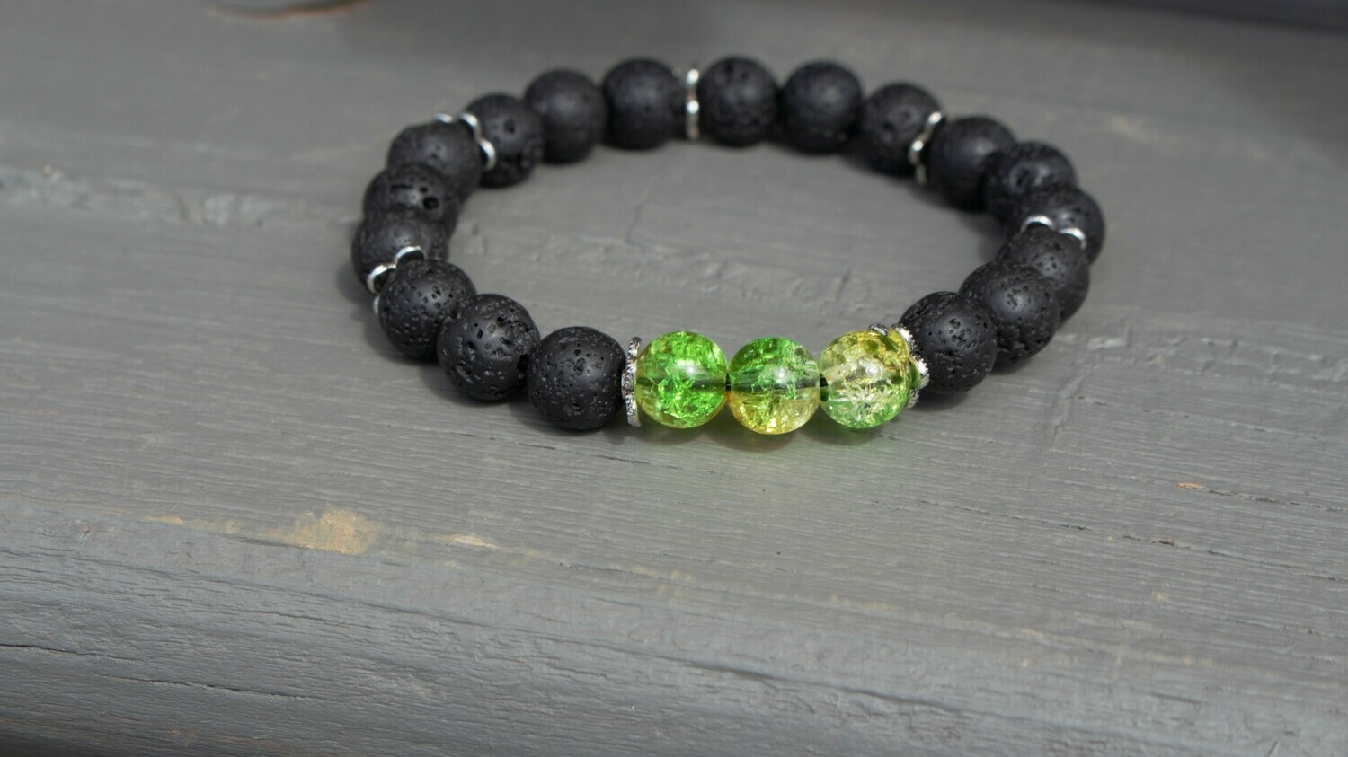 Green Acrylic And Lava Bead Bracelet