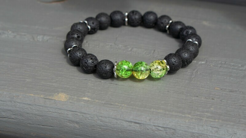 Green Acrylic And Lava Bead Bracelet