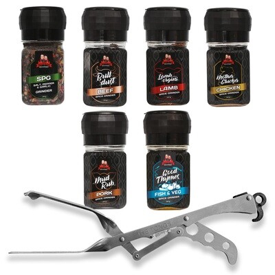 Spice Buds TONGS &amp; All Grinder Combo