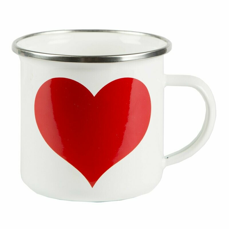 Red Heart on White Enamel Mug.
