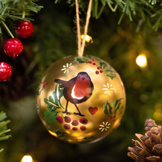 EMMA BRIDGEWATER Christmas Bauble Robin &amp; Holly